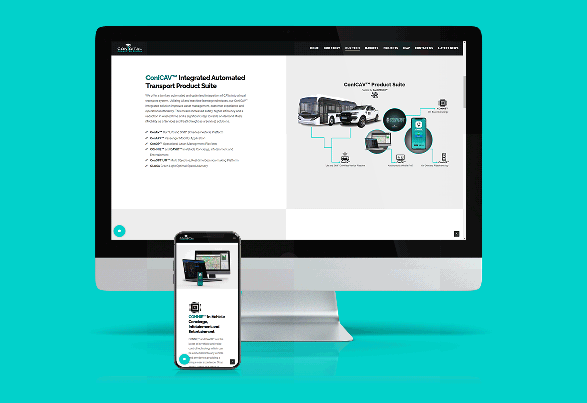 Conigital Website - Our Tech page on Desktop and Mobile